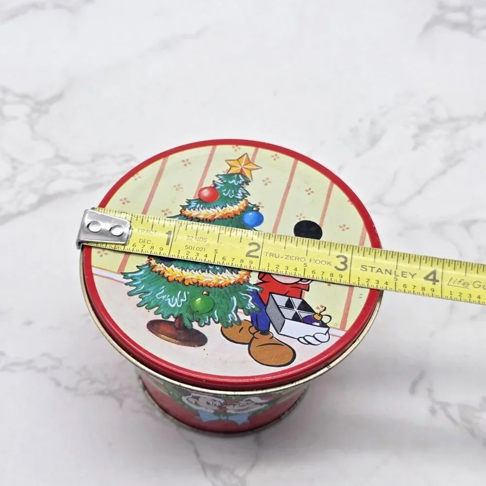 Vintage Disney Mickey Minnie Christmas Tree Round Tin Box Container Hong Kong